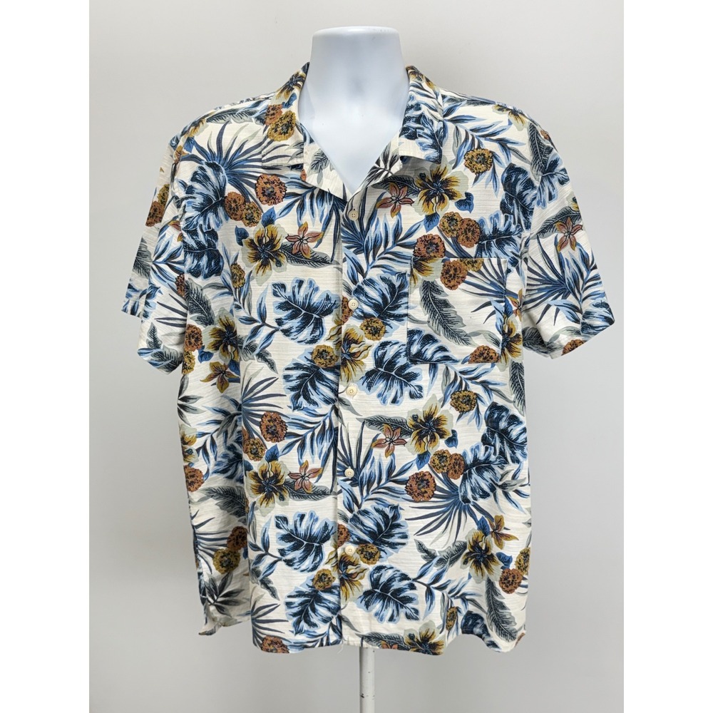 Lucky Brand Mens Blue Tropical Floral Short Sleeve Button Down Camp Shirt XL